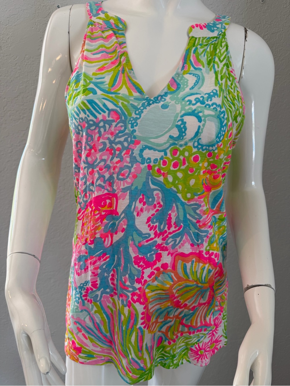 Lilly Pulitzer Neon Coral Reef V-Neck Tank Top